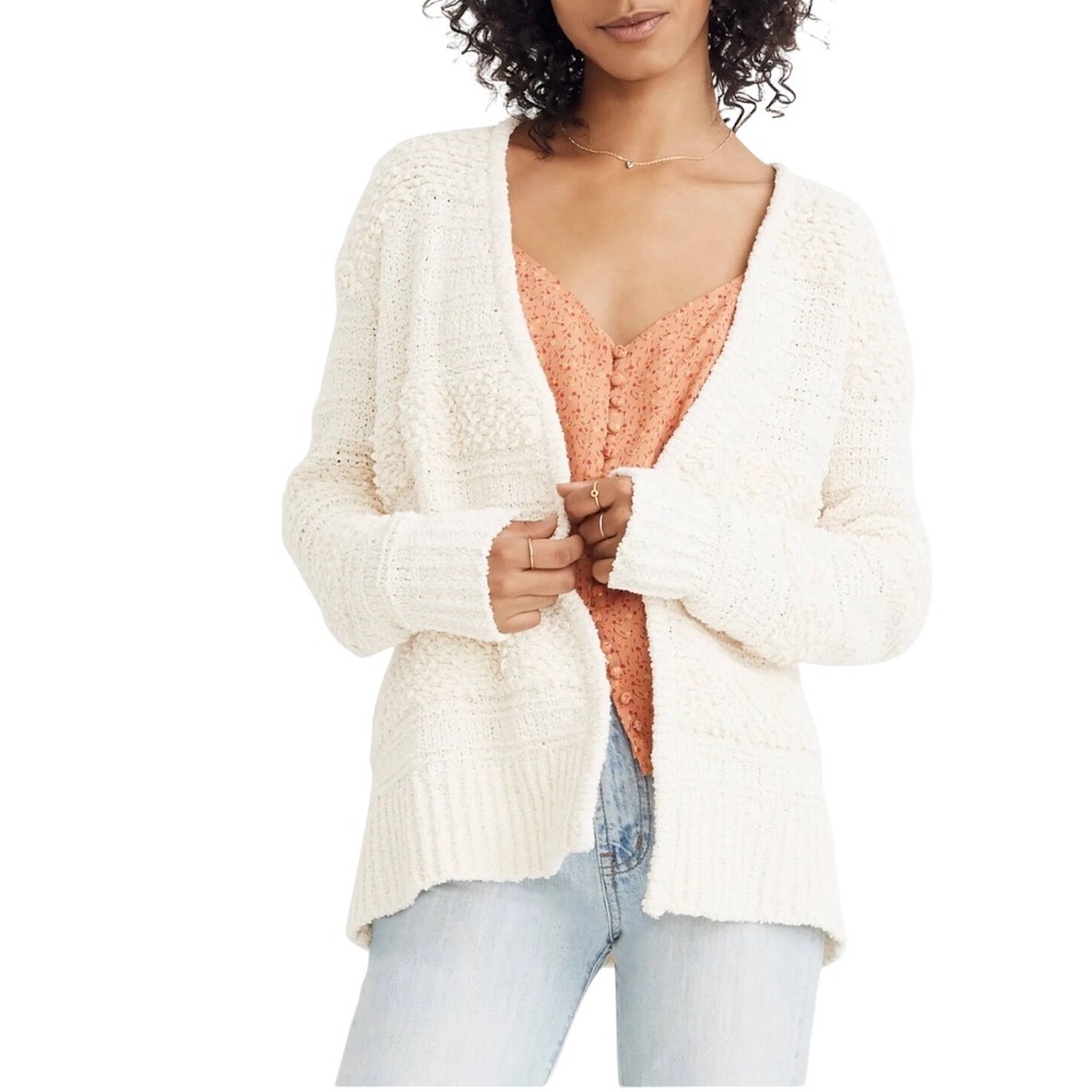 Madewell Bronson Cream Textured Knit Open Front Cardigan Sweater Women Size M